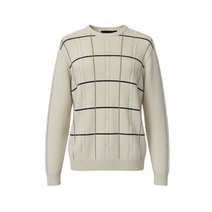 Bill Blass Men's size Large Cream and Black Grid Crew neck knit Sweater